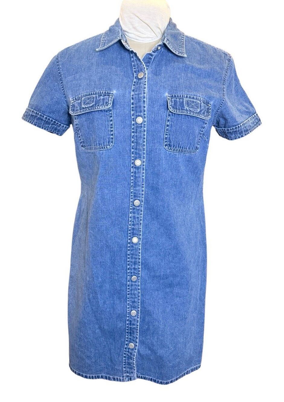Old Navy Women’s Denim Dress Short Sleeve Snap Button Closure Size 8 Western